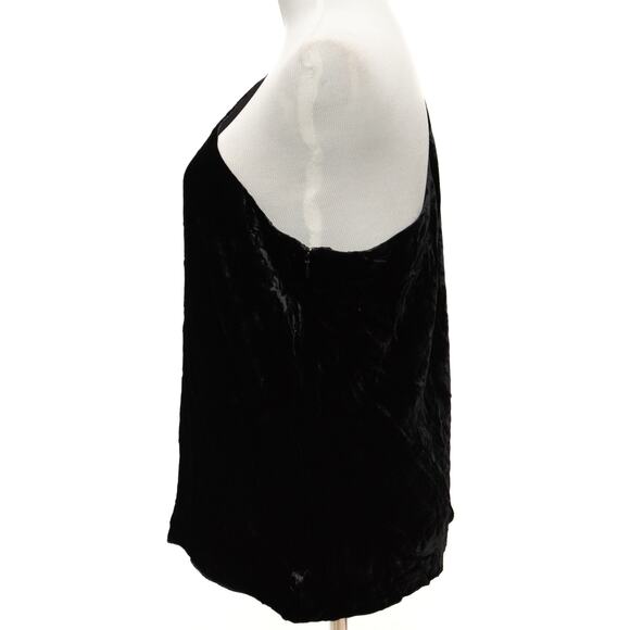 Joie Black Silk Blend Velvet One Shoulder Ruched Sleeve Asymmetrical Top Size 10 - Picture 2 of 11